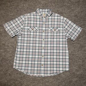 Duluth Trading Co M Plaid Short Sleeve Button Down Shirt Relaxed Fit Men XL